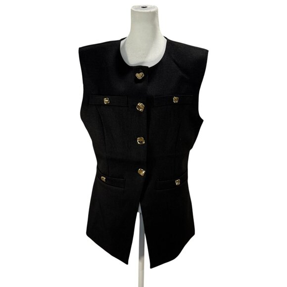 NWOT Black Endless Rose Longline Vest Women’s Size L Gold Accent Buttons - Picture 1 of 5